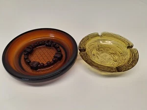 Vintage - Yellow/Mustard Color And Amber Anchor Hocking - Glass Ash Tray - Picture 1 of 5