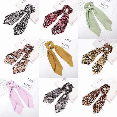 Ties Rope Hair Bow Scarf Ponytail Satin Leopard Scrunchies Band Hair Ribbon - Image 1 of 4