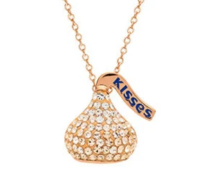 NWT - HERSHEY'S KISSES Ladies ROSE GOLD Plated CRYSTAL PENDANT NECKLACE - Picture 1 of 5