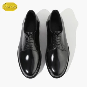 Zapatos Derby Oxford Firenze Atelier Para Hombre Cuero Negro Punta Redonda con Suela Vibram - Imagen 1 de 12