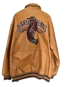 Vintage 90's The Art of Karl Kani leather varsity wheat OG hip hop jacket 4XL - Picture 1 of 10