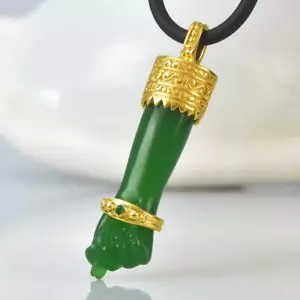 Gold Vermeil Sterling Mano Fico Figa Anhänger Geschnitzt Chalzedon Smaragd 4.23 - Bild 1 von 11