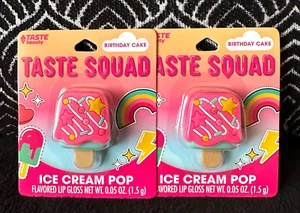 2pk ESCUADRÓN DE SABOR BELLEZA PASTEL DE CUMPLEAÑOS SABOR DIVERTIDO HELADO FORMA POP BRILLO DE LABIOS - Imagen 1 de 9