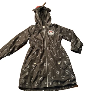 Girls Disney Jr Minnie Mouse Windbreaker Rain Jacket Size 6X Black Silver Hooded - Picture 1 of 12