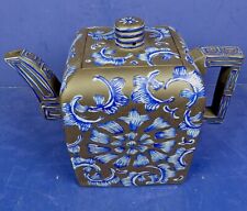 VINTAGE CHINESE YIXING ZISHA CLAY ENAMELED CUBIC FORM TEAPOT