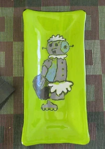 Pop Art Fused Art Retro Rosie Robot Horderves Long Plate 9.75" x 5" Bright Green - Picture 1 of 4