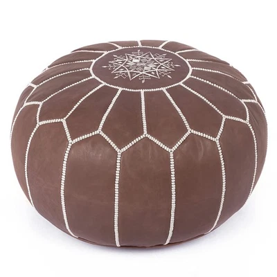 Puf redondo de cuero genuino sin relleno - Reposapiés otomano marroquí, reposapiés C... Foto 1 de 4
