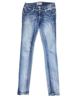 VTG Y2K  Amethyst Body Con Women’s Low Rise, Wide Stitch Dark Rinse Jeans Size 3 - Image 1 of 4