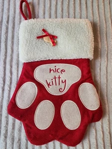 Katze Weihnachten Strumpf Haustier schöne Katze Dekor rote Pfote 14 Zoll - Bild 1 von 4