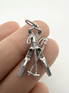 Vintage Snow Ski and Ski Poles Charm Sterling Silver - Picture 1 of 5