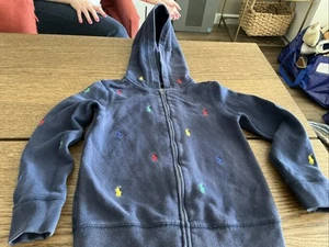 Polo Ralph Lauren Youth 6X All-Over Pony Logo Navy Full Zip Hoodie Jacket - Picture 1 of 23