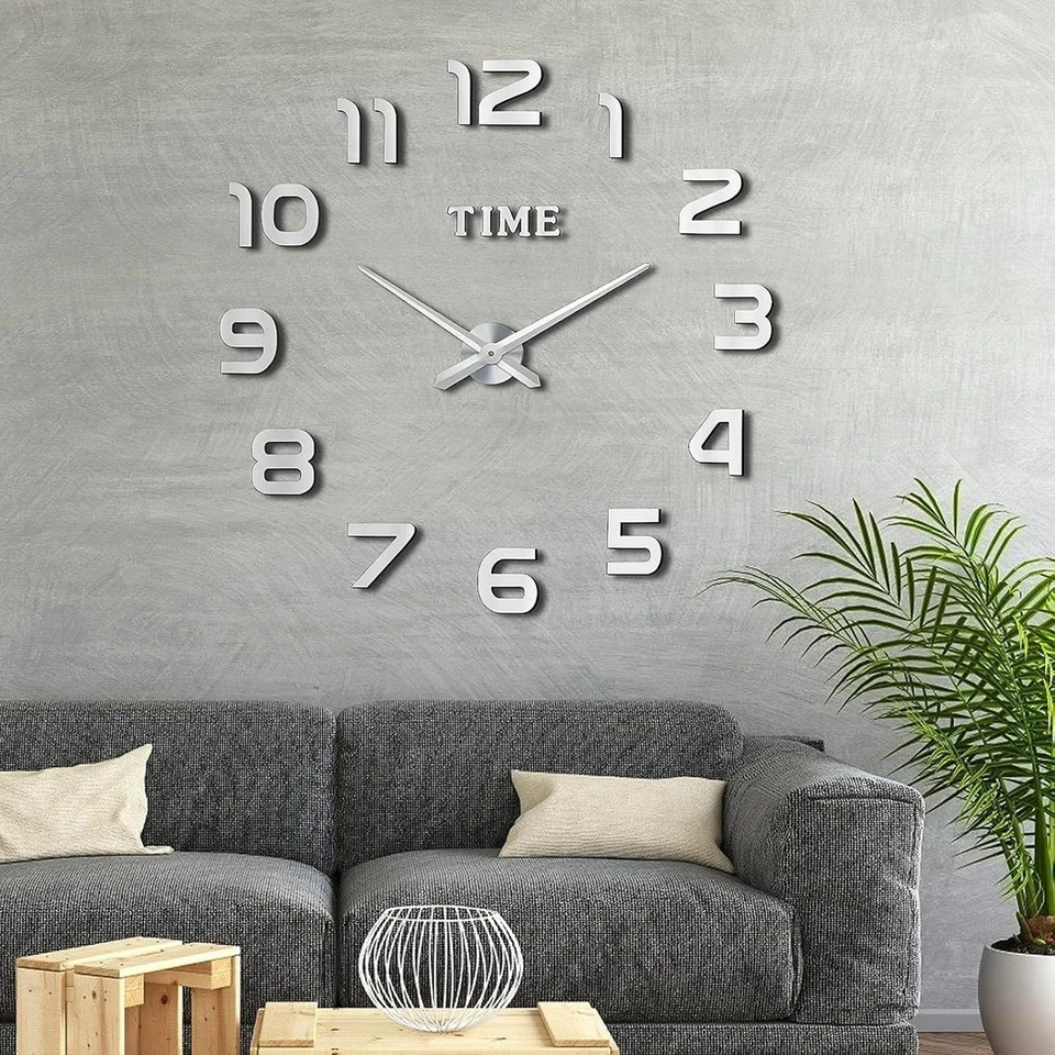 3D Large Wall Clock Acrylic Modern DIY Mirror Surface Sticker Office Decor Home - image 1 of 4