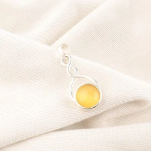 Sterling Silver Yellow Cat's Eye Stone Engagement Trendy Bezel Art Deco Pendant - Picture 1 of 6