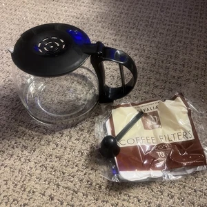 Cafetera de vidrio de 10 tazas de segunda mano sin marca tapa y mango negro cuchara de 10 filtros - Imagen 1 de 4