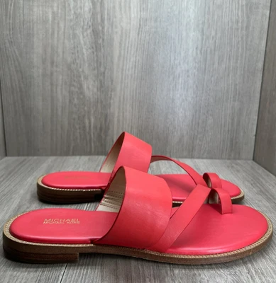 Michael Kors Pratt Flat Slide Sandals Womens 9.5M Slip On Toe Loop Leather Red - Image 1 of 4