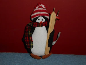 Vintage Penguin Christmas Ornament Ski Wood SKIS 7" Large MAGIC POWER Co 1980s - Picture 1 of 12