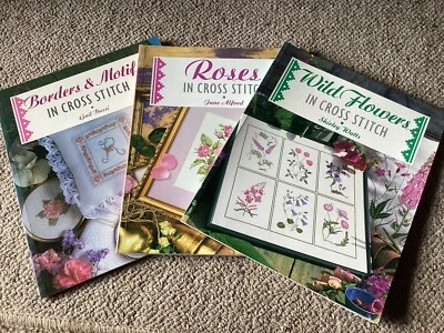 Bundle 3 x Merehurst Cross Stitch Pattern Bks - Roses, Wildflowers & Borders - image 1 of 4