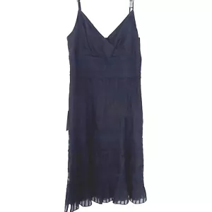 Vestido sin mangas Ann Taylor 8P azul oscuro encaje seda volantes correas espagueti nuevo con etiquetas - Imagen 1 de 13