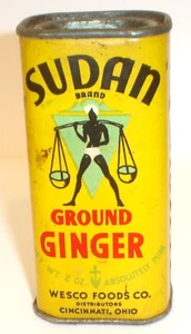 Vintage Sudan Ground Ginger 2 oz Tin & Cardboard Spice Can Wesco Foods - Picture 1 of 7