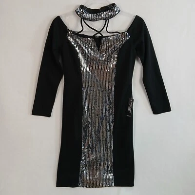 VENUS Black Sequin Evening Party Dress Size Small Long Sleeve Bodycon NWT - Image 1 of 4