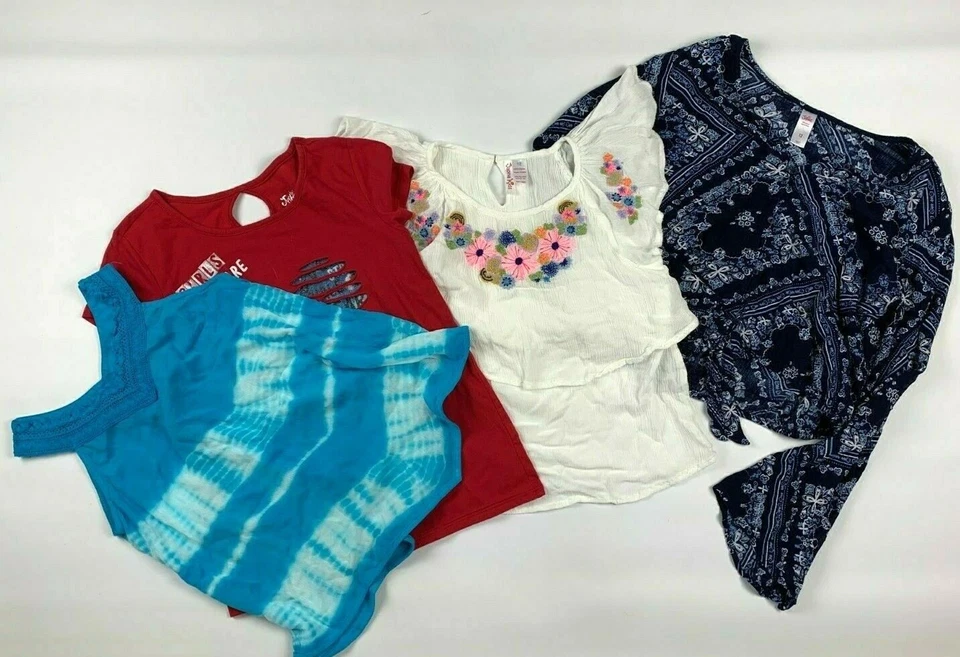 Lot of 4 Girls Tops 12 Justice Japna Blue Tie Dye Paisley Floral Long Short Slv - Изображение 1 из 4