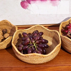 Rattan Round Fruit Baskets Wicker Storage Bowls Natural Woven Serving Baskets - Picture 1 of 6