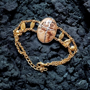 Wood Agate Bracelet Kintsugi Art Beautiful Beginning Gift With Gold Plated - Picture 1 of 10