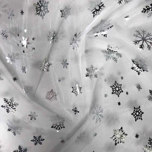 FS661 Snowflake Foil Organza Fabric Christmas decoration table dressing displays - Imagen 1 de 4