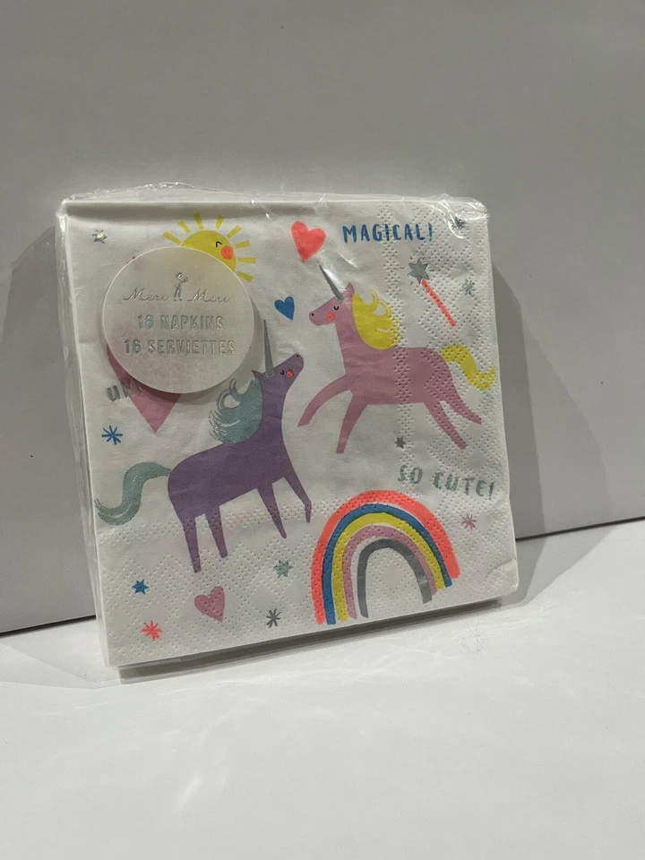 NEW Meri Meri Unicorn & Rainbow 16 Count Napkins 10" X 10" - Image 1 of 1
