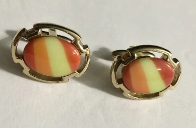 Gemelos vintage para hombre Estate vidrio con bandas rojo amarillo naranja mediados de siglo modernos Foto 1 de 4