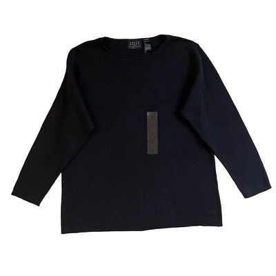 NWT Liz Claiborne Sweater Womens 3X Dark Navy Blue Ribbed Knit Academia - Image 1 of 4