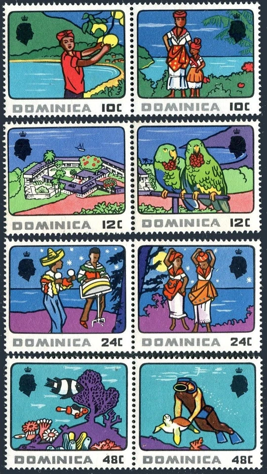 Dominica 246-253a, MLH/MNH. Mi 245-252. Tourism 1969. Parrot, Fish,Diver,Turtle. - Image 1 of 1