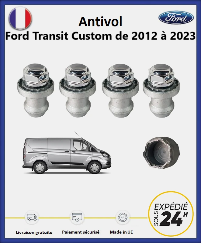 Écrous antivol de roues Ford Transit Custom de 2012 à 2023 - Photo 1/1