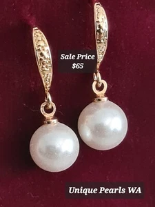 White Pearl Dangle Hook Earrings " New" Free Postage from WA - Picture 1 of 3
