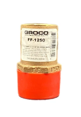 GROCO FF-1250 Hose Barb 1-1/4" NPT X 1-1/2" OEM New Factory Boat Parts