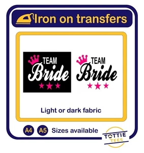 Personalised Team Bride hen party iron on t-shirt transfers a5 a4 badges - Picture 1 of 5