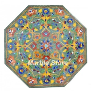 Mesa de mármol verde 24" incrustación de piedra dura floral hecha a mano para muebles para el hogar - Imagen 1 de 1