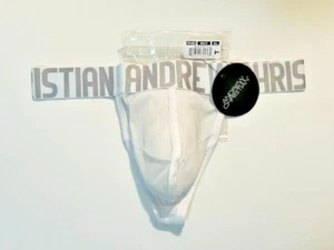 Perizoma Andrew Christian taglia XL in nylon trasparente a costine - bianco/grigio - marsupio - Foto 1 di 11