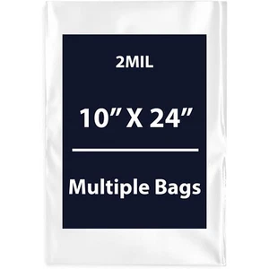 2Mil 10" X24" | Bolsas planas de polietileno transparentes de LDPE, flexibles y duraderas | Múltiples bolsas - Imagen 1 de 15