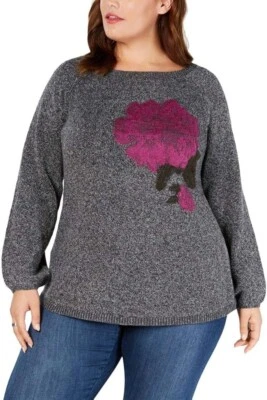 Suéter de manga larga gris flor Style & Co. Plus para mujer 3x $69,50 Foto 1 de 3