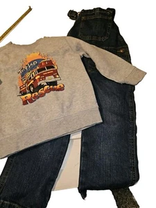 Boys Suspenders And Firetruck Sweatshirt - Picture 1 of 8