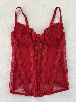 Shirley of Hollywood Corsé Vasco Push Up Rojo Encaje Bustier Con Acolchado Talla 32 Foto 1 de 4