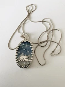 STERLING SILVER POLAR BEAR PENDANT & SNAKE CHAIN HEAVY - Picture 1 of 10
