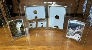Lot of 3 Bevelled Curved Glass Photo Frames - 1 w/4 Spaces & 2 - 3 x 5 Singles - Picture 1 of 7