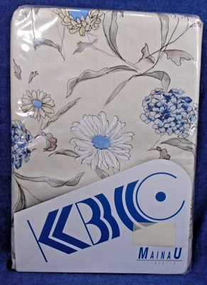 KBC Mainau Blue White Floral on Tan Twin Duvet and Euro Sham 100% Cotton Satin - Image 1 of 3