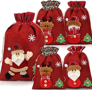 Juego de 5 Bolsas de Regalo de Navidad de Tela 3D Reutilizables con Cordones para Niños - Imagen 1 de 7