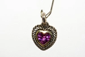 $395 .925 Sterling Silver/14K Gold 3.25CT Created Sapphire Heart Drop Pendant - Picture 1 of 7