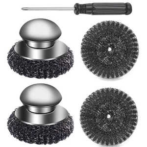 2Pack Steel Wool Scrubber Set,Stainless Steel Scrubber with Stainless Steel H... - Picture 1 of 6