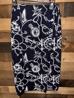 Falda envolvente TALBOTS para mujer 100 % algodón náutica azul marino blanco 4 COMO NUEVA Foto 1 de 3