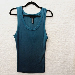 Sweater Tank XL Dark Teal Green Ribbed Minimalist Soft Girl Capsule Clean Lines - Picture 1 of 7